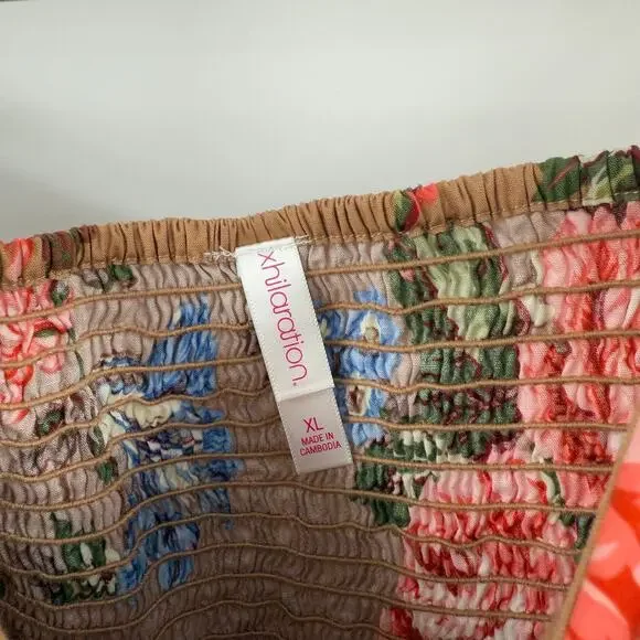 Y2K Strapless Sweetheart Tube Dress Brown Floral Mini Boho Cottagecore Size XL - Picture 2 of 11